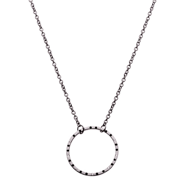 The Classic 18Ct Gold Circle Necklace Black with Diamonds